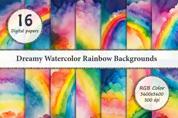 16 Dreamy Watercolor Rainbow Backgrounds for Your Designs
