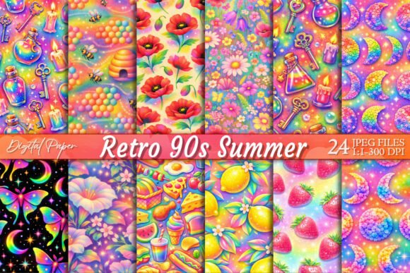 Bold Nostalgia: Your Y2K Digital Paper Pack for Summer Designs