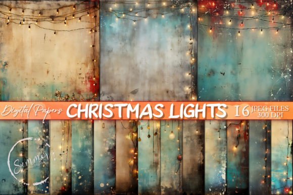 Christmas Lights Grunge Scrapbook Papers: A Festive Design Asset