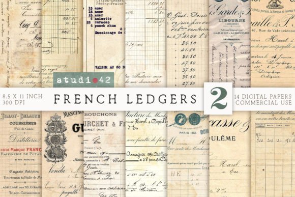 Old French Vintage Ledger Papers: Authentic Aesthetic