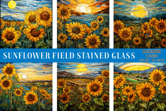 Sunflower Field Stained Glass: A Radiant Design Asset